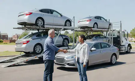 Vehicle owner beside their delivered car in Fredericksburg, Virginia, United States