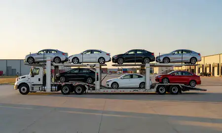 Car transporter parked in an industrial area of Fredericksburg, Virginia, United States
