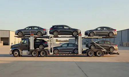 Car transporter parked in an industrial area of Harrisonburg, Virginia, United States