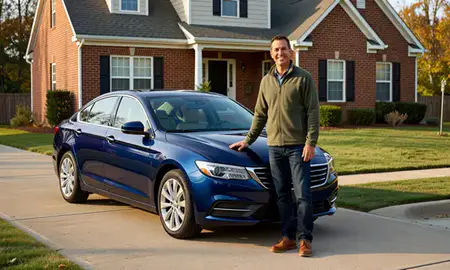 Customer with their delivered car in Leesburg, Virginia, United States