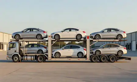 Car transporter parked in an industrial area of Leesburg, Virginia, United States