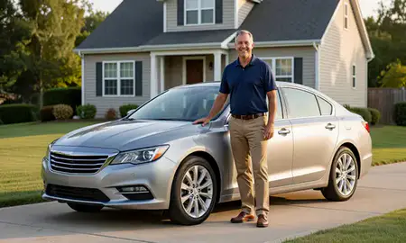 Customer with their delivered car in Linton Hall, Virginia, United States