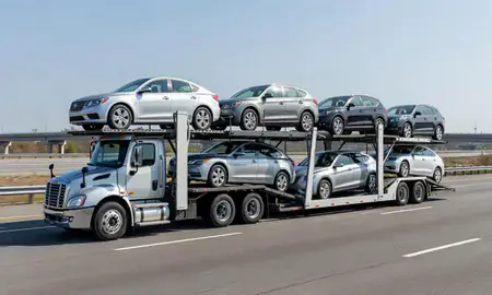 Multi-level car carrier on the highway to McLean, Virginia, United States