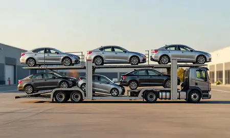 Car transporter parked in an industrial area of McLean, Virginia, United States