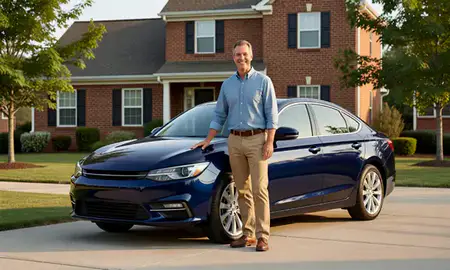 Customer with their delivered car in Newport News, Virginia, United States