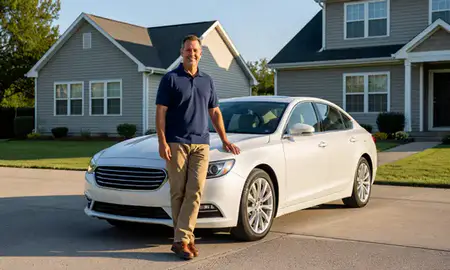Customer with their delivered car in Norfolk, Virginia, United States