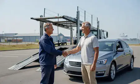 Vehicle owner beside their delivered car in Norfolk, Virginia, United States