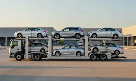 Car transporter parked in an industrial area of Portsmouth, Virginia, United States