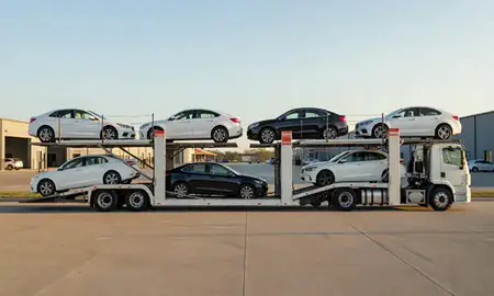 Car transporter parked in an industrial area of Reston, Virginia, United States