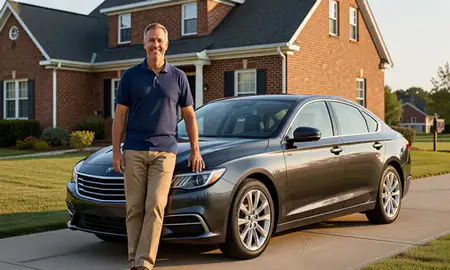 Customer with their delivered car in Richmond, Virginia, United States