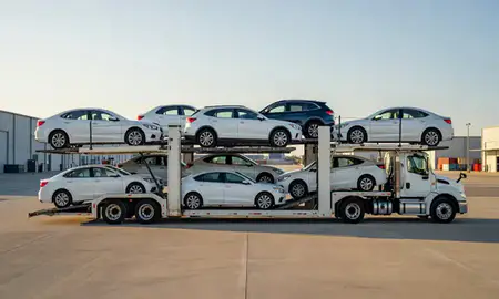 Car transporter parked in an industrial area of Roanoke, Virginia, United States
