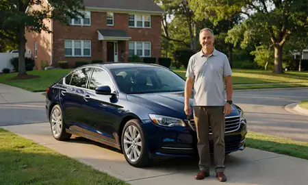 Car delivered to a driveway in Suffolk, Virginia, United States
