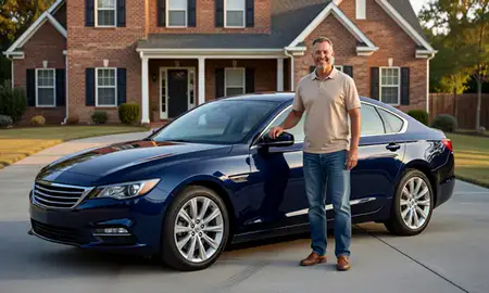 Customer with their delivered car in Tuckahoe, Virginia, United States
