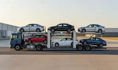 Car transporter parked in an industrial area of Tuckahoe, Virginia, United States