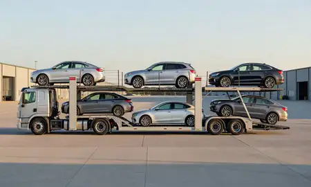 Car transporter parked in an industrial area of Virginia Beach, Virginia, United States