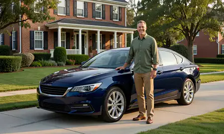 Customer with their delivered car in Williamsburg, Virginia, United States
