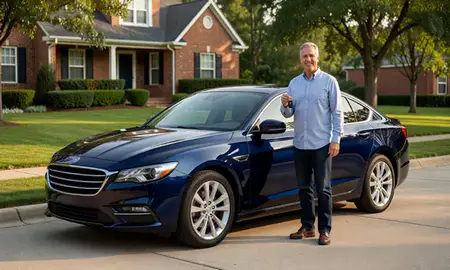 Car delivered to a driveway in Williamsburg, Virginia, United States