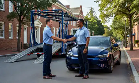 Vehicle owner beside their delivered car in Williamsburg, Virginia, United States