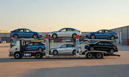 Car transporter parked in an industrial area of Winchester, Virginia, United States