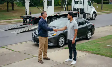 Vehicle owner beside their delivered car in Woodbridge, Virginia, United States