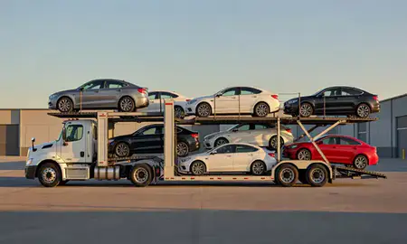 Car transporter parked in an industrial area of Woodbridge, Virginia, United States