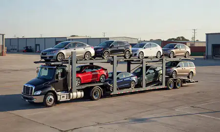 Car transporter loaded with vehicles in Woodbridge, Virginia, United States