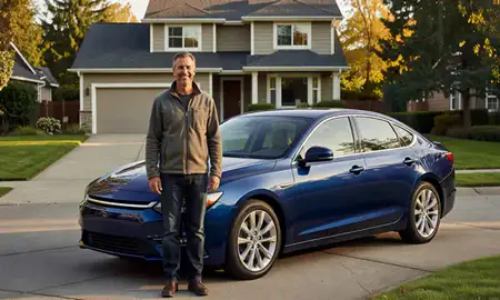Customer with their delivered car in Washington, United States