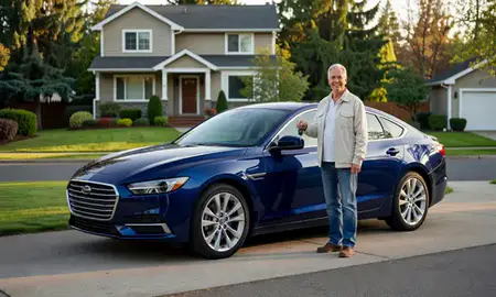 Car delivered to a driveway in Washington, United States