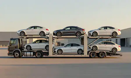 Car transporter parked in an industrial area of Washington, United States