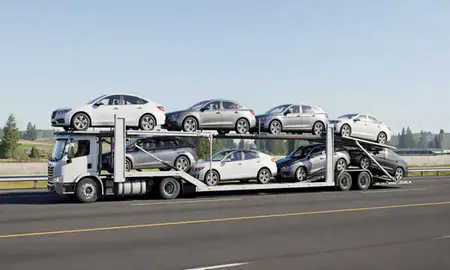 Multi-level car carrier on the highway to Auburn, Washington, United States