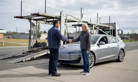 Vehicle owner beside their delivered car in Auburn, Washington, United States