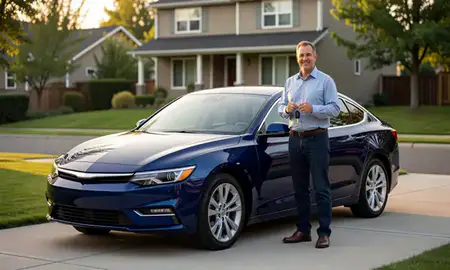 Car delivered to a driveway in Bellevue, Washington, United States