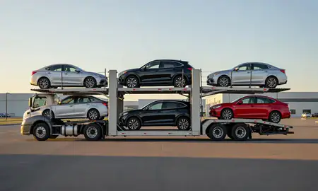 Car transporter parked in an industrial area of Bellevue, Washington, United States