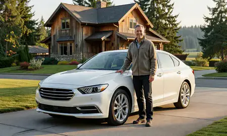 Customer with their delivered car in Bellingham, Washington, United States