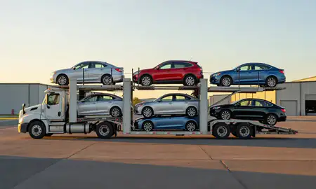 Car transporter parked in an industrial area of Bellingham, Washington, United States