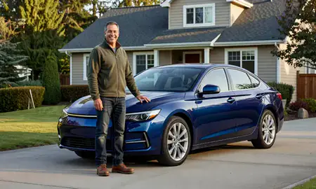 Customer with their delivered car in Bremerton, Washington, United States