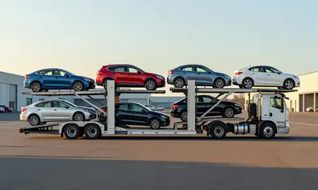 Car transporter parked in an industrial area of Bremerton, Washington, United States