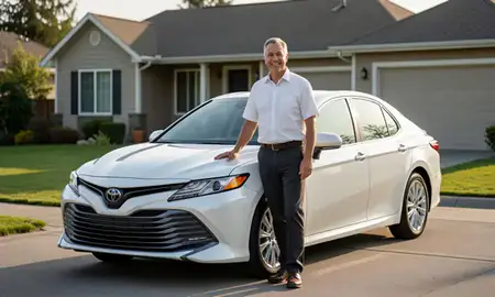 Customer with their delivered car in Burien, Washington, United States