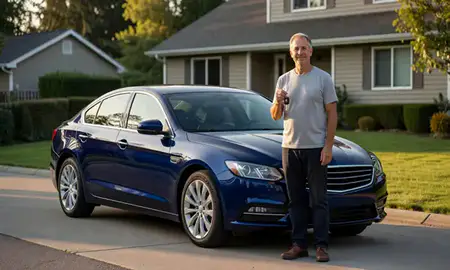 Car delivered to a driveway in Burien, Washington, United States