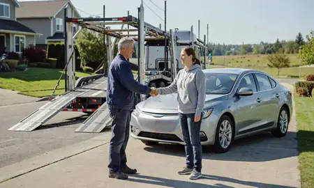 Vehicle owner beside their delivered car in Burien, Washington, United States