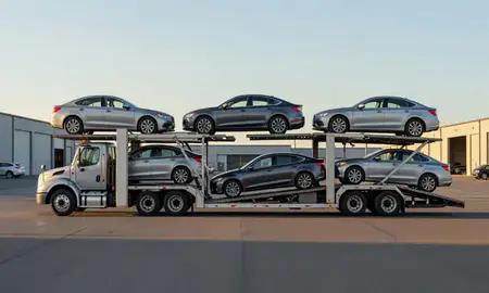 Car transporter parked in an industrial area of Burien, Washington, United States