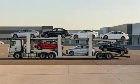 Car transporter parked in an industrial area of Everett, Washington, United States
