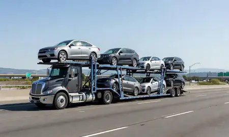 Multi-level car carrier on the highway to Federal Way, Washington, United States