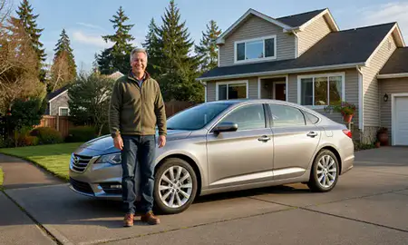 Customer with their delivered car in Federal Way, Washington, United States