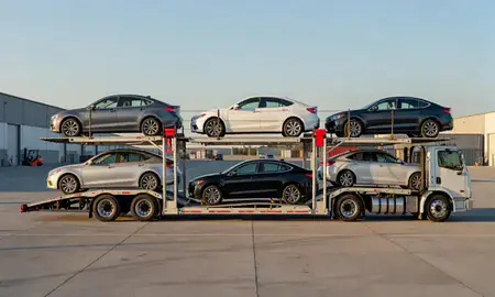 Car transporter parked in an industrial area of Federal Way, Washington, United States