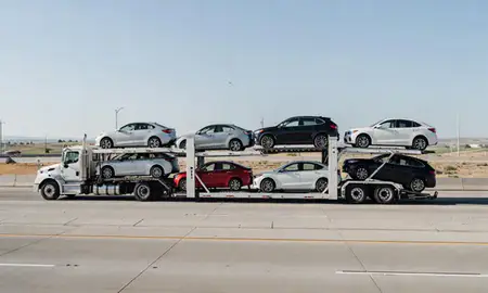 Multi-level car carrier on the highway to Kennewick, Washington, United States
