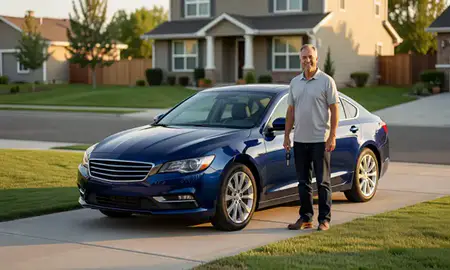 Car delivered to a driveway in Kennewick, Washington, United States
