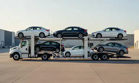 Car transporter parked in an industrial area of Kennewick, Washington, United States