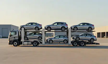 Car transporter parked in an industrial area of Kent, Washington, United States