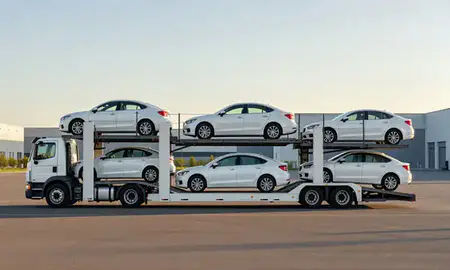 Car transporter parked in an industrial area of Kirkland, Washington, United States